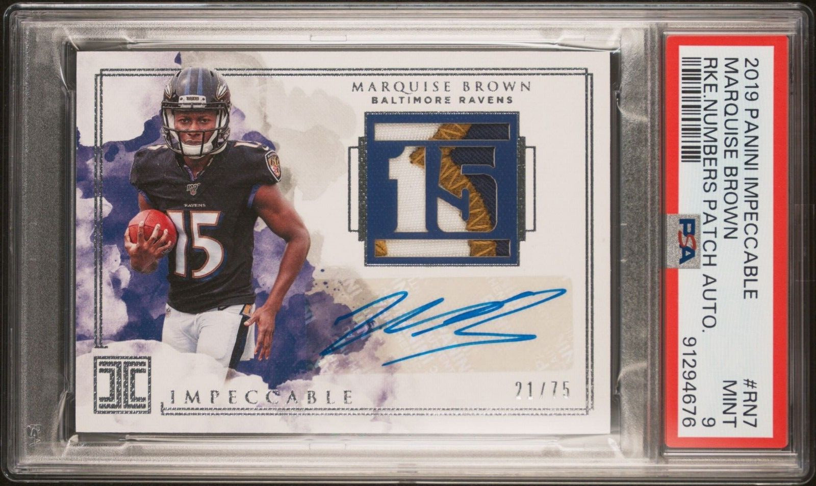 Marquise Brown Panini Impeccable Rookie Numbers Patch Autographs #RN7 Base