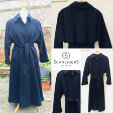 Schneiders Salzburg Full Length/maxi Coat Ink Blue Belt 95% Wool Uk 10 Oversized