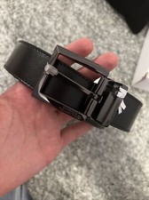 Versace Collection Men's Black Leather Silver Buckle Adjustable Belt 175