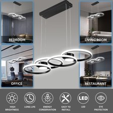 Image of Stylish Black Frame 4-Round Pendant Lamp - Energy-Efficient LED Ceiling Light
