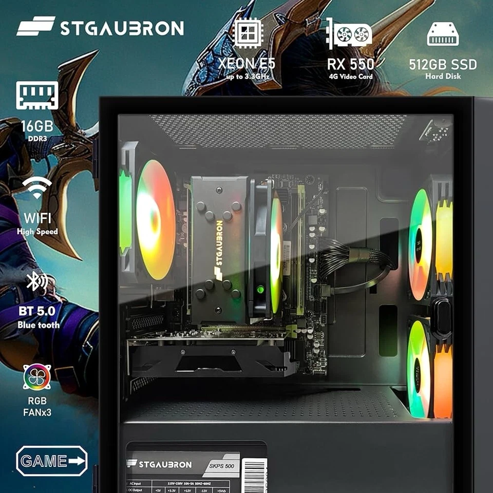 STGAuborn Gaming Pc Computer Desktop Rx550 4GB, Intel I7 Xeon E5, 16GB Of Ram  - Image 3 of 4