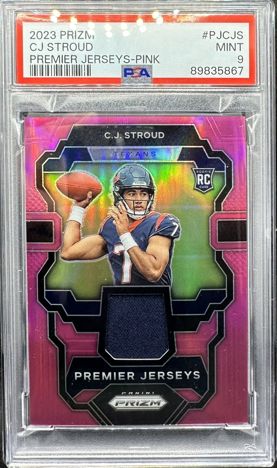2023 Prizm CJ Stroud Pink Premier Jerseys Rookie Card PSA 9