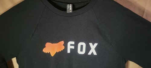 T-shirt donna FOX Racing top grande nero arancione manica lunga girocollo testa di volpe - Foto 2 di 9