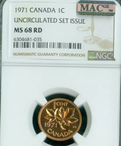 1971 CANADA CENT NGC MS68 RD PQ 2ND FINEST GRADED & MAC SPOTLESS *