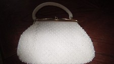 Vtg Art Deco Ivory Cream White Hand Purse Bag Petite Bead