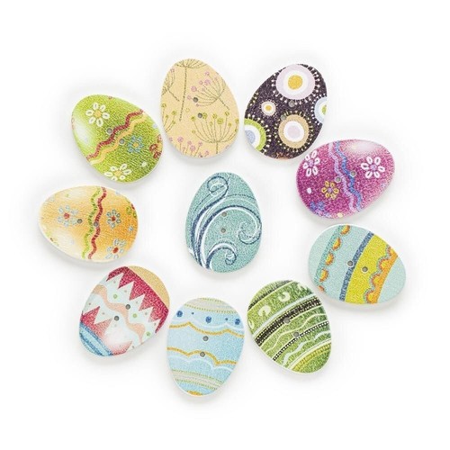 Easter Egg Theme Wooden Buttons - DIY Sewing Decor 2-Hole Flatback Buttons 30pcs - Picture 6 of 12