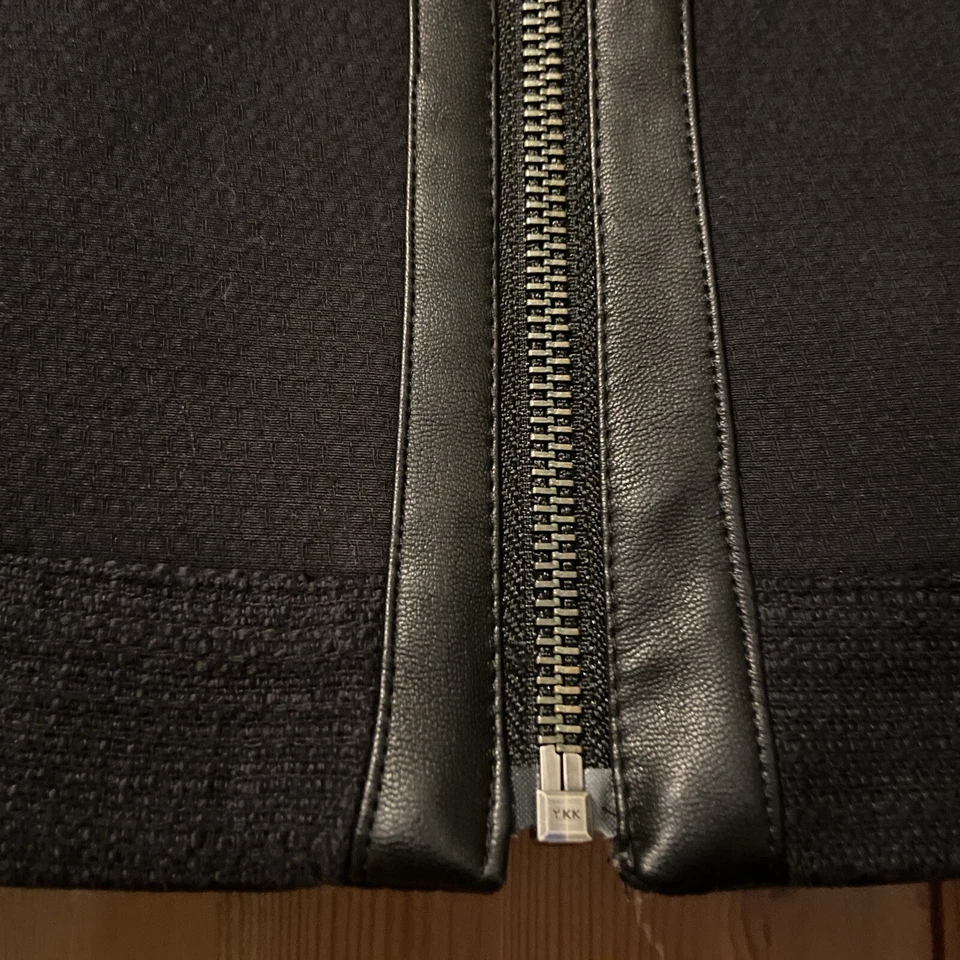 Blazer halógeno mediano negro corto moto chaqueta imitación cuero ribete algodón spandex Foto 2 de 4