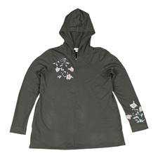 J Jill Hoodie Size XS Full Zip Green Embroidered Cotton Lightweight