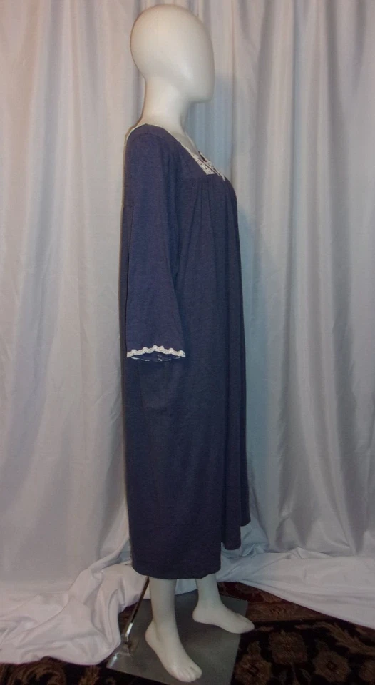 Camisón EILEEN WEST Azul con Borde de Encaje Blanco con Bolsillos TALLA L Foto 3 de 4