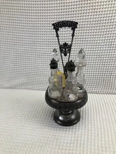 Antique Middletown Plate Co. 1866c.Silver-Plated 5Pc. Cut Glass Cruet Set
