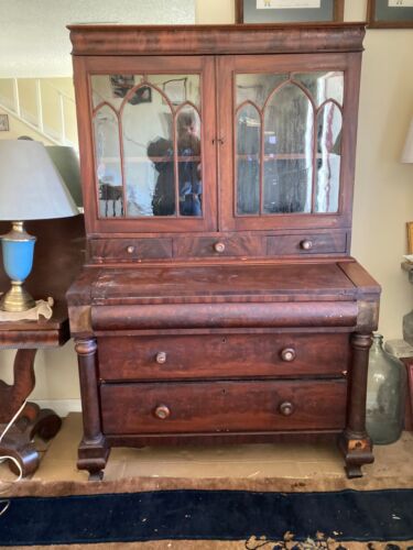 American Empire Ca. 1825-1835 Antique Drop Front Secretary Desk Bookcase - Picture 8 of 21