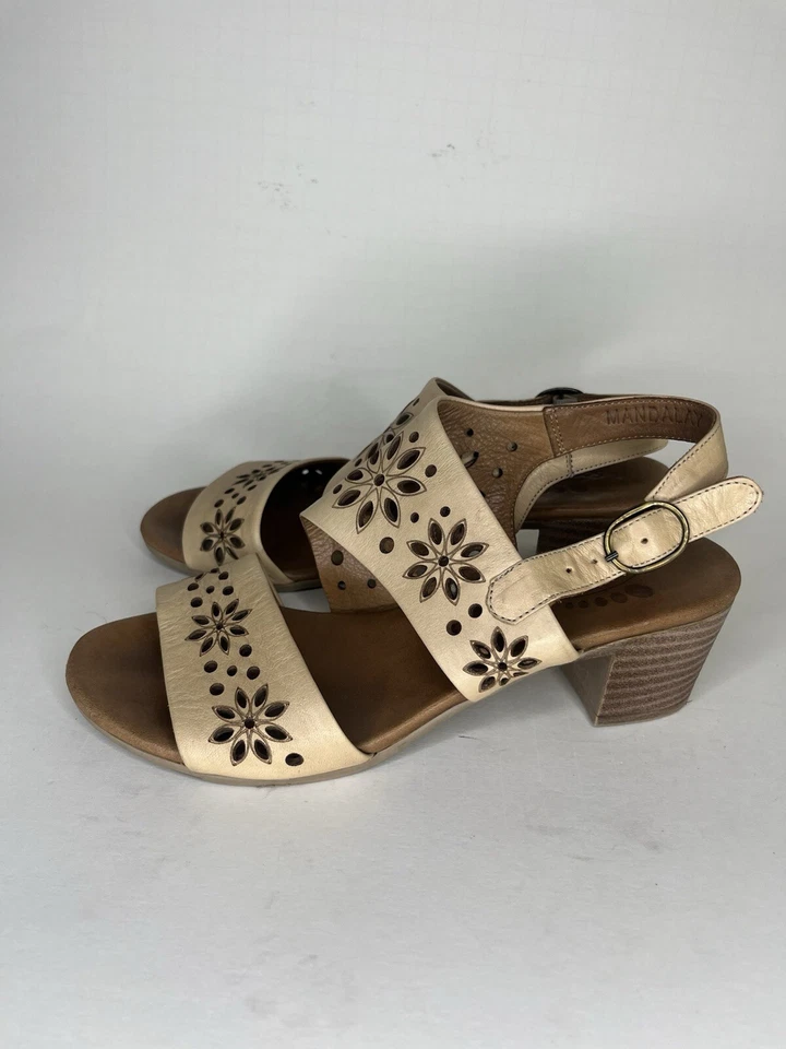 Spring Step Sandals Heels Sling Back Buckle Tan Leather Women Size 37 US 6 - Image 4 of 4