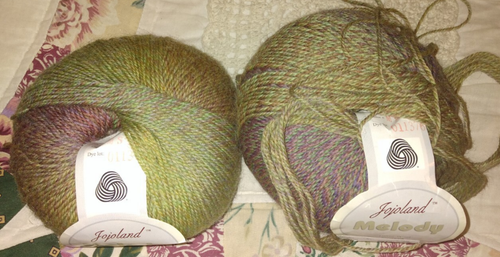 VINTAGE GREEN MAROON MS-11 VARIEGATED YARN JOJOLAND MELODY WOOL 2 BALLS 220yd EA - Picture 2 of 6