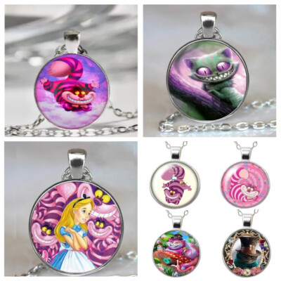 Alice Wonderland Cheshire Cat Eyes Scary Smile Pendant Necklace Free Gift Bag
