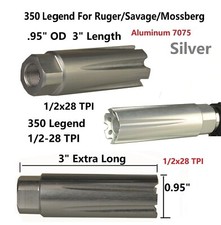 Silver 1/2x28 TPI Thread Aluminum Muzzle Brake For 350 Legend Ruger/Sav/Mos.