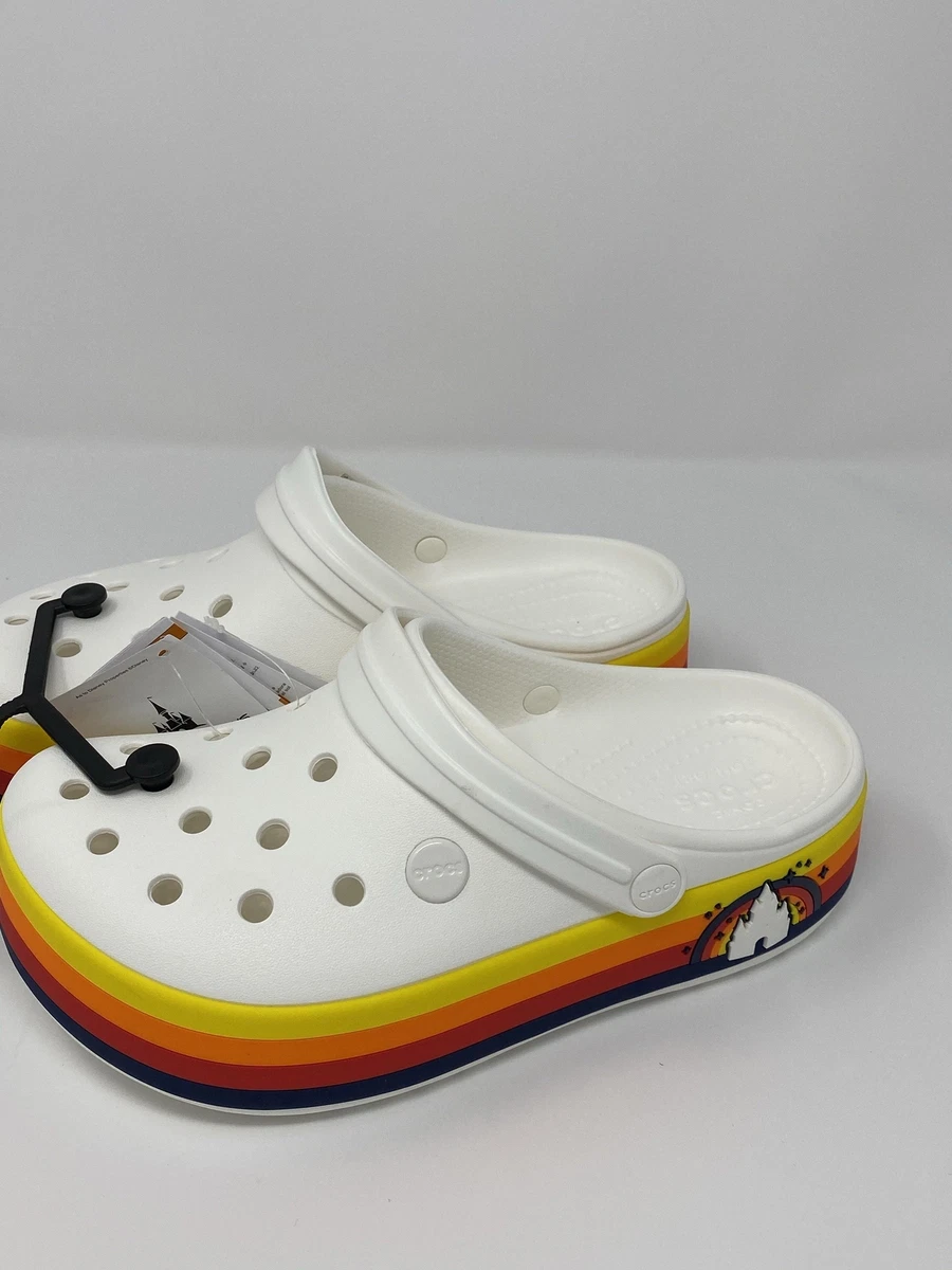 Disney White Retro Stripe with Castle Platform Crocs | eBay