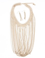 Women's Gold Multi Layered Necklace Earring Set