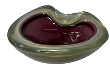 Mid Century Modern 1960s Thick Murano Pink Gold Glitter Pinched Bowl 8" Wide