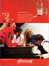 Publicité vintage imprimée vodka Smirnoff 1981 Glee Club piano amis chanteurs art mural