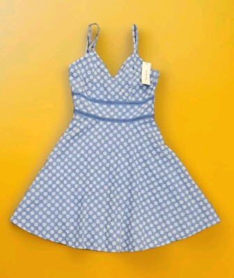 NWT! Francesca's Jun& Ivy Blue Embroidered Sleeveless Daisy Cocktail Dress! XXS