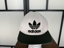 Adidas Hat Cap Snap Back Youth One Size White Black Cotton Twill Embroidered