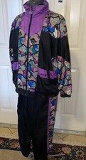 Vintage Womens Adolfo Sport 2 Piece Activewear Tracksuit Sweatsuit Black Multi M
