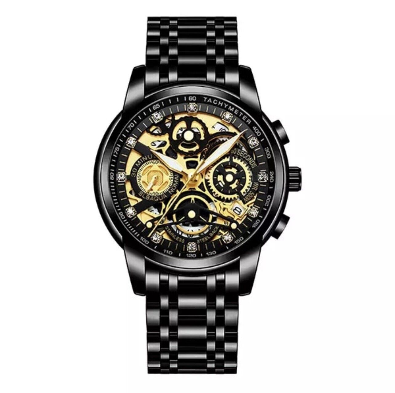 2021 Men Fashion Watch Luxury Stainless Steel Big Male Gold Black Wristwatch
