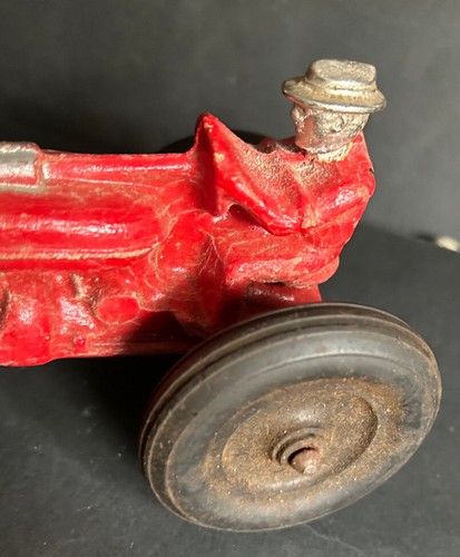 Vintage Antique Red Toy Tractor Composition Rubber Wheels Metal Head - Picture 6 of 8