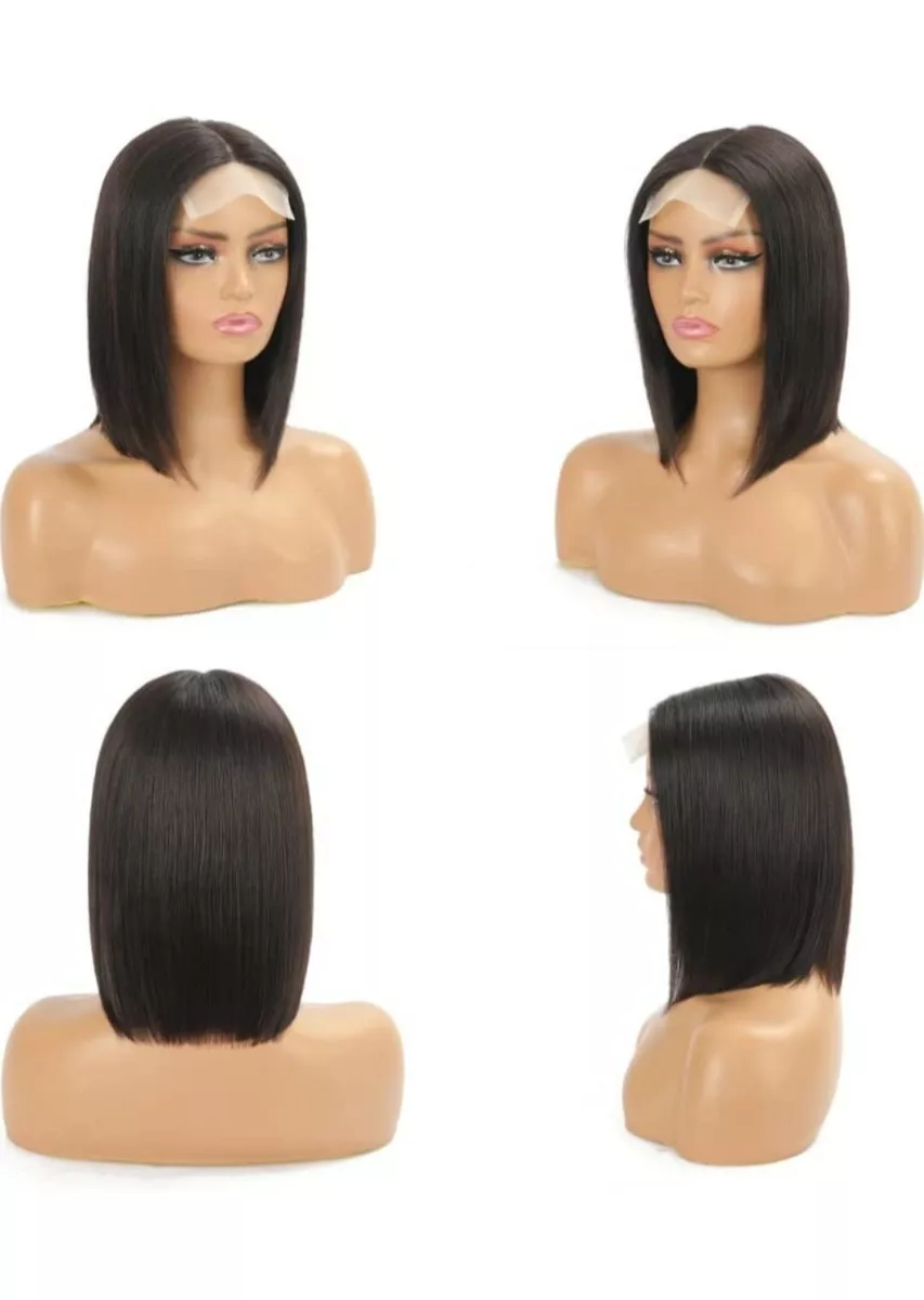 4X4X1 T Part Lace closure Bob 14 Inch Straight Bob Human Hair Wig
