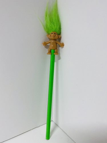 Vintage TROLL on Green PENCIL w/Green HAIR- RUSS TROLL DOLL