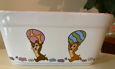 Disney Chip & Dale Easter  9''x 5'' Ceramic Baking Loaf Bread Pan Dish New!