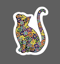Cat Sticker Flower Pretty Waterproof Floral Pet Animal Gift NEW