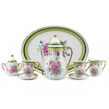 Porcelain 10 Piece Miniature Pink Rose Tea Set Teapot Creamer Sugar Cups Saucers