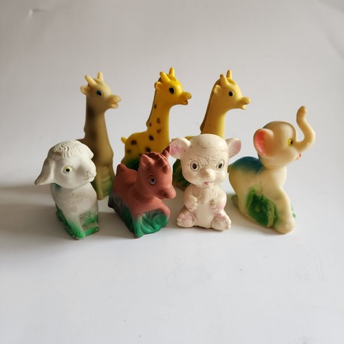 Lot of Vintage Rubber Squeaky Toy Animals 5" Japan Circus Elephant Giraffe Bear - Picture 4 of 7