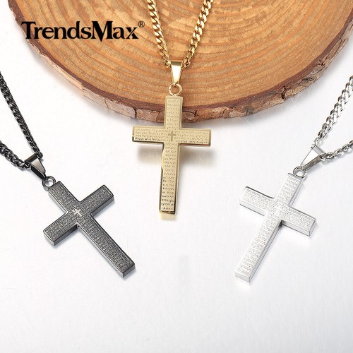 For Men Boy Black Stainless Steel Jesus Christ Cross Pendant Necklace Curb Chain - Picture 11 of 16