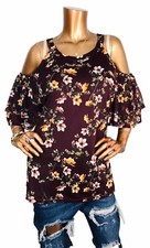 Papermoon 2X Plus Top Floral Open Cold Shoulder Mesh Tunic Stretch Blouse