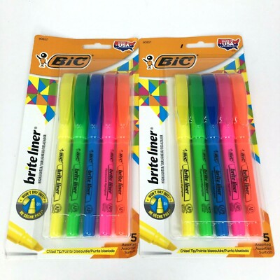 Lot Of Two BIC Brite Liner Packs Five Highlighters In Each Assorted Colors