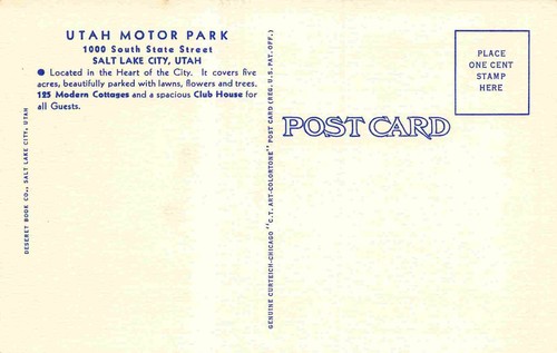 Utah Motor Park Motel Salt Lake City Utah Leinen Postkarte - Bild 2 von 2