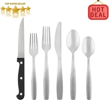 36-Piece Flatware Set w/Steak Knives Service for 6 Tableware Set Sand Finish US
