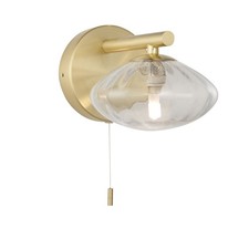 Endon 97182 Bathroom 1 Light Wall Light Satin Brass Plate & Clear Ribbed Glass