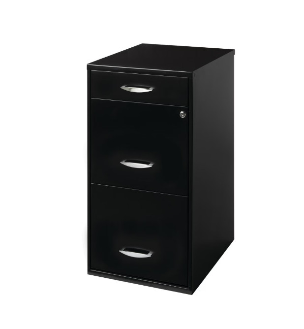 3 Drawer Letter Width Vertical File Cabinet wth Pencil Drawer, Secure Lock Black