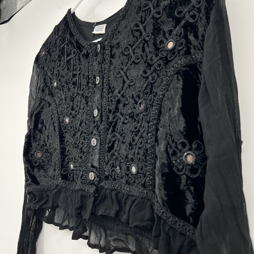 VTG Boho Hippie Fairy Goth Whimsical Velvet Button Jacket Embroidery Sheer - Picture 5 of 12