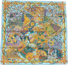 Hermes Scarf Carre 90 AU FIL DU CARRE Multicolor Silk Women's Made in France