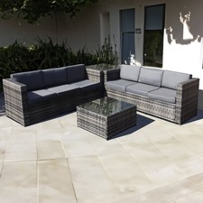 Oseasons Malta Rattan 6 Seat Corner Garden Patio Outdoor Set in Walnut Grey