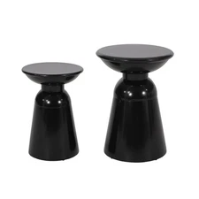 Set of 2 Circular Metal Side Tables, Modern Pedestal Base, Powder-Coated Finish,