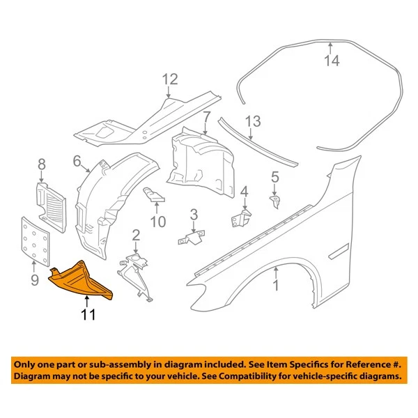For 10-15 7-Series Front Splash Shield Inner Fender Liner Extension SET PAIR Foto 4 de 4