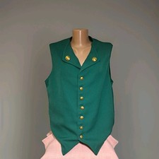 Vintage Musician's Concert Uniform Green Wool Vest Harp Pattern Brass Buttons