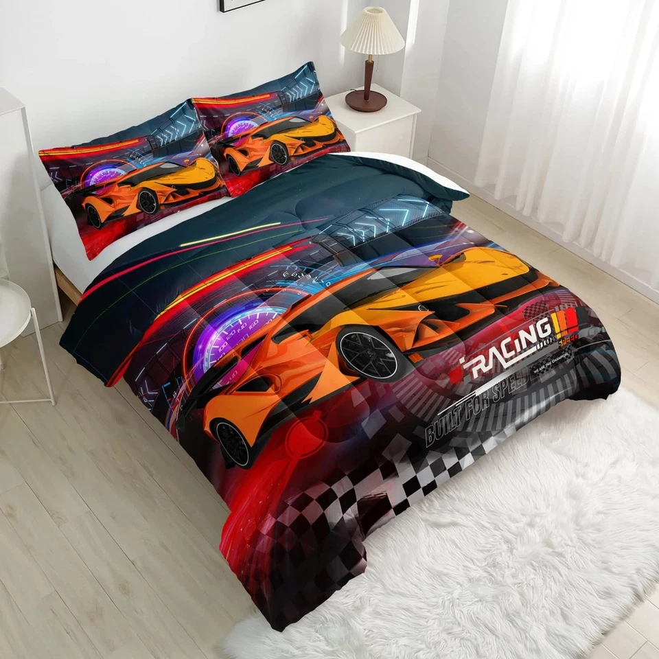 Racing Cars Comforter Sets Twin Size,Bedding Sets for Kids,Sports Car Theme C... - Image 3 of 4