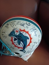 Casco de fútbol americano Miami Dolphins estilo antiguo firmado varios jugadores no saben signo