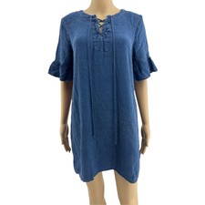 Old Navy SMALL Blue Woven Ruffle Flare Short Sleeve Lace Up Mini Shift Dress